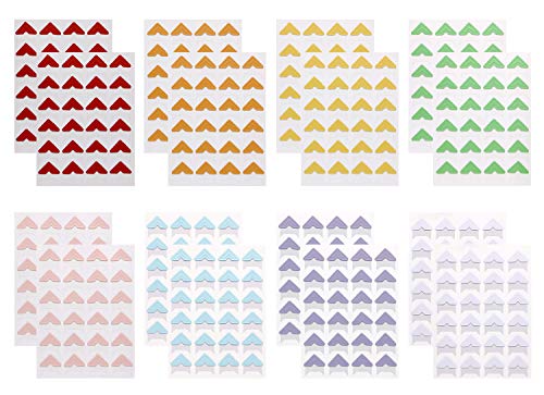 Penta Angel 16 Sheets 8 Colors Photo Corner Stickers Holder Protectors Self Adhesive Photo Mounting Corner Stickers Picture Corners for DIY Scrapbooking Photo Album Personal Journal Diary, 384 Count - Image 1
