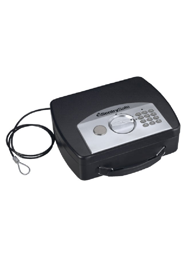 SentrySafe - Small Portable Digital Combi and Override Key Lock Box Black and Silver 1kg P008E - Image 1