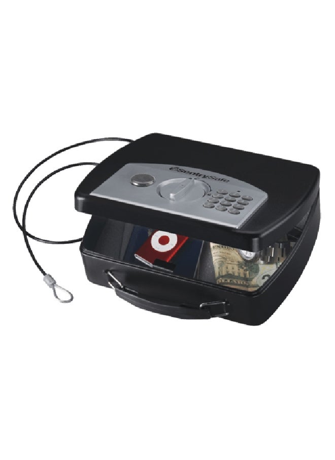 SentrySafe - Small Portable Digital Combi and Override Key Lock Box Black and Silver 1kg P008E - Image 1