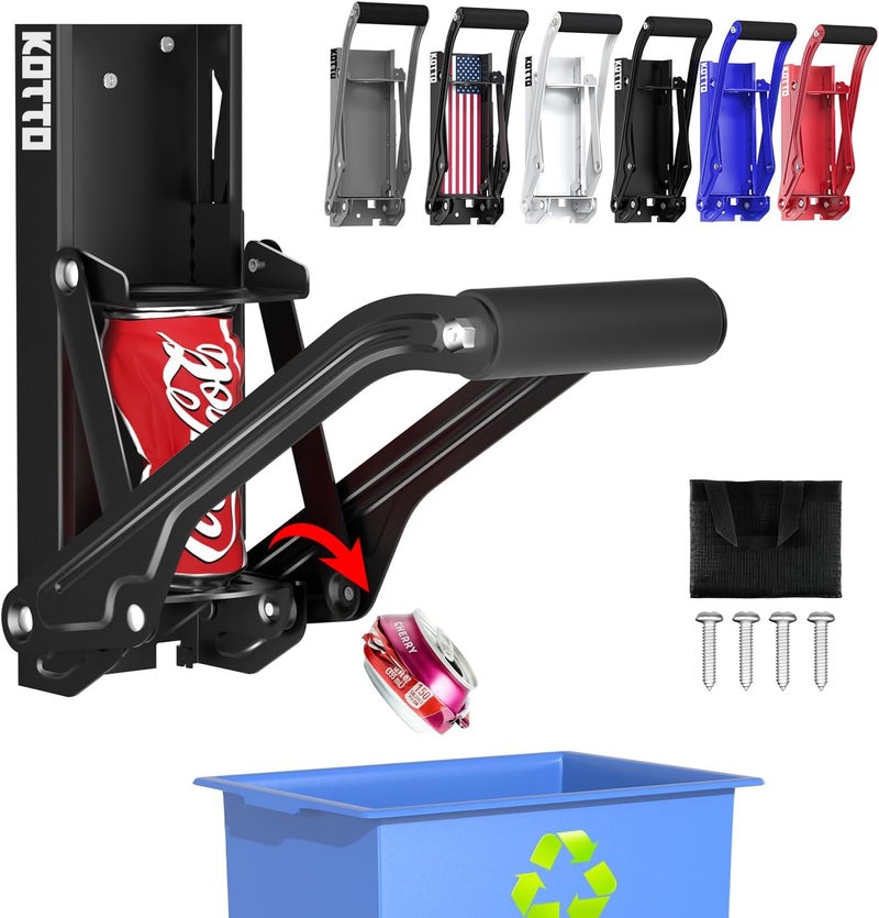 KOTTO Can Crusher - Wall Mounted Can Crushers for Recycling - with Auto-Drop System -Built-in Bottle Opener-Crushes 8-16oz Cans-Includes Kitchen Storage Bag-Heavy Duty Can Crusher for Home Use-Black - Image 1