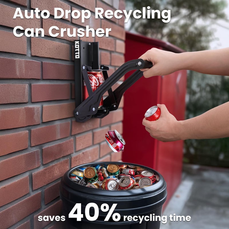KOTTO Can Crusher - Wall Mounted Can Crushers for Recycling - with Auto-Drop System -Built-in Bottle Opener-Crushes 8-16oz Cans-Includes Kitchen Storage Bag-Heavy Duty Can Crusher for Home Use-Black - Image 2
