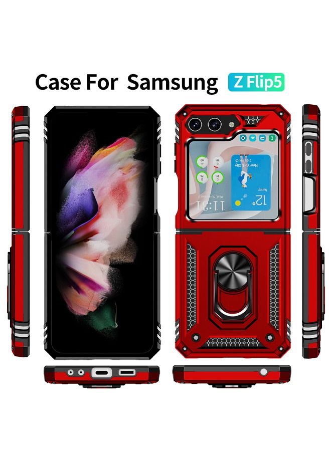 Armor Protective Case for Samsung Galaxy Z Flip 5 Military Grade Shockproof Samsung Galaxy Z Flip 5 Back Cover with Hinge Protection with Finger Ring Car Phone holder Stable Kickstand - Image 2