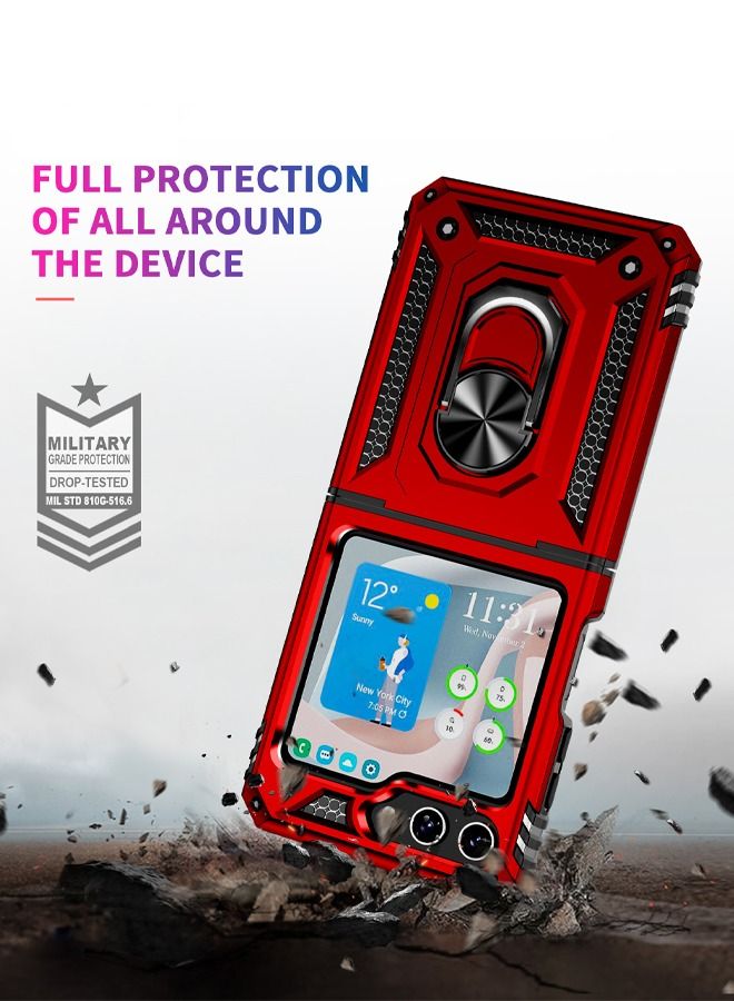 Armor Protective Case for Samsung Galaxy Z Flip 5 Military Grade Shockproof Samsung Galaxy Z Flip 5 Back Cover with Hinge Protection with Finger Ring Car Phone holder Stable Kickstand - Image 3