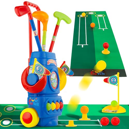 ToyVelt Toddler Golf Set  Kids Golf Clubs with 6 Balls 4 Golf Sticks 2 Practice Holes and a Putting Mat  Promotes Physical  Mental Development Blue - Image 1