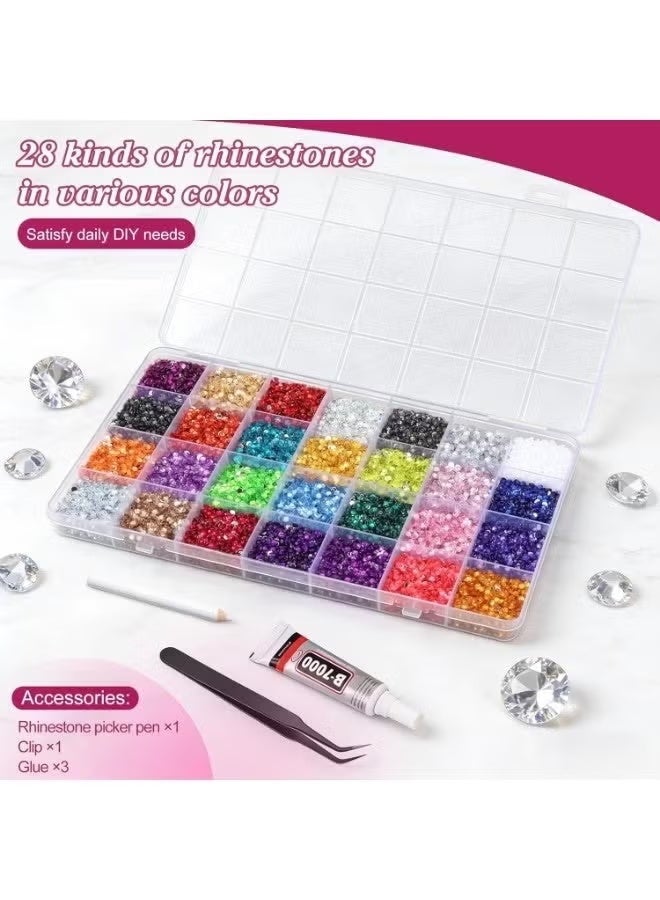 JUE-FISH 32000Pcs Resin Rhinestones 3mm 28Colors for Bedazzling Glitter Kit DIY, Multicolor Jelly Crystal Diamond with 3Pcs 10ml B7000 Jewelry Glue for Bedazzled Nail Art Supplies Decoration - Image 2