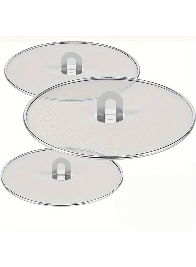 3-Pack Stainless Steel Splash Screen – Frying Pan Oil Splash Guard, Practical Protective Mesh Cover for Cooking, Kitchen Tools for RV & Home Use - Image 1