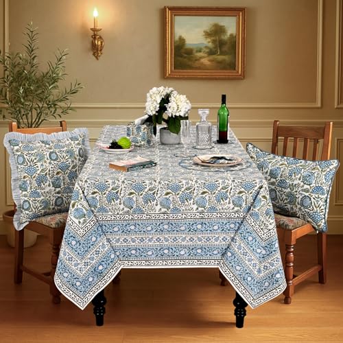 Ridhi Asparagus Green Hand Block Print Cotton Rectangle Tablecloth 90 x 60 inches Reusable Table Cover Decorative Everyday Use for Dining Room Farmhouse Home Gift for Spring Mothers Day - Image 3