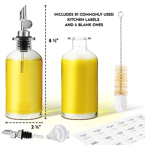 Spaceneat Olive Oil Dispenser Bottle - Includes 55 Kitchen Essential Labels - Cooking Oil Bottles for Kitchen, Coffee Syrup Dispenser - Pourer Spout with 11.8 fl oz Glass Container Cruet - 2pcs Silver - Image 2