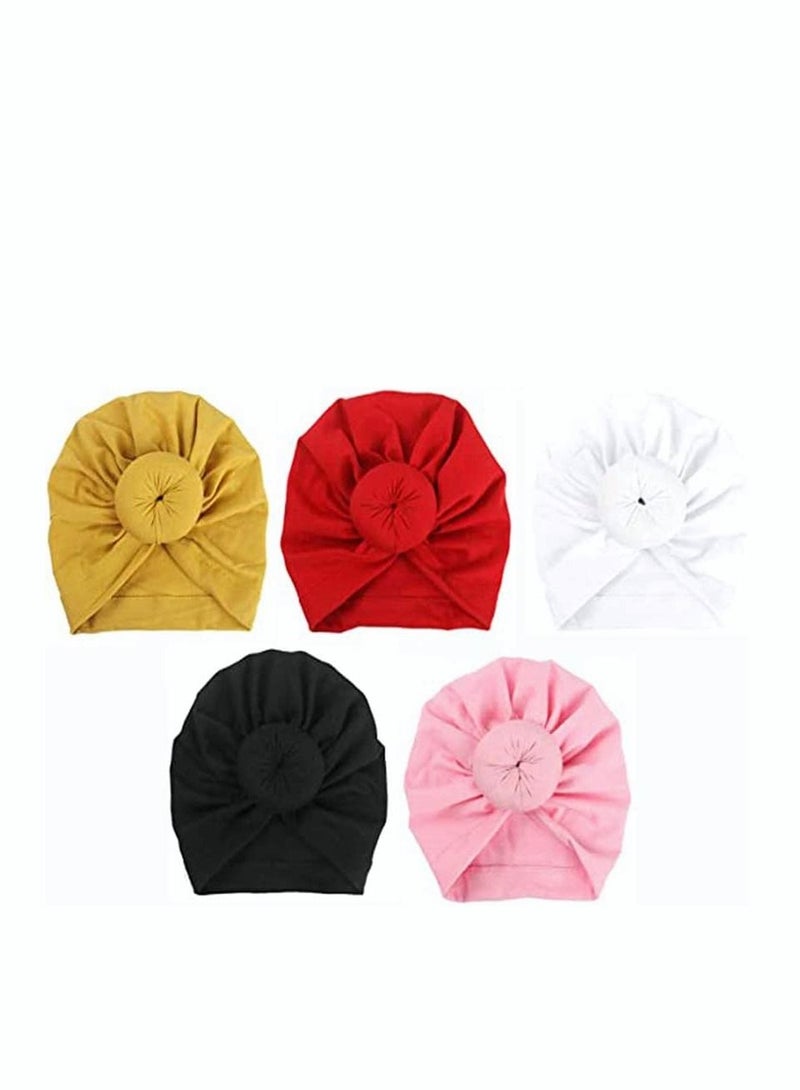KASTWAVE 5 Pack Headbands Hairbands Baby Turban Knot Hats Newborn Infant Toddler Hospital Hat Cotton Head Wrap - Image 1