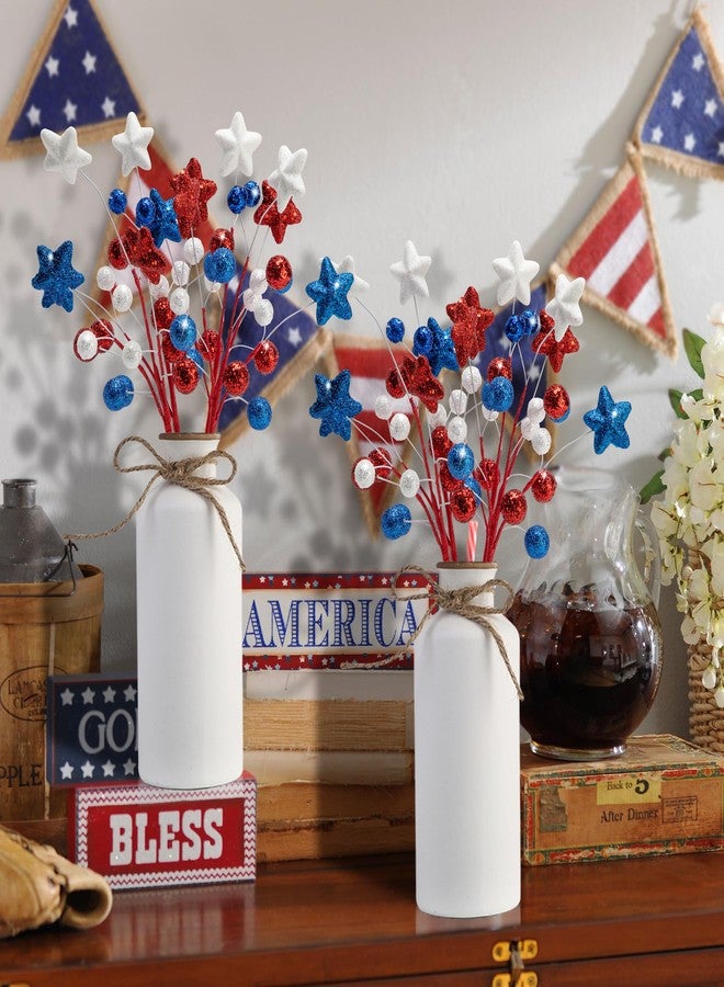 Watayo 8 Pack 15" Large Patriotic Glitter Ball Centerpiece Stems, Independence Day Artificial Berry Stem Star Picks, 4th of July Red White Blue Pentagram Faux Berry Branch Sticks for Memorial Day Home Decor - Image 4