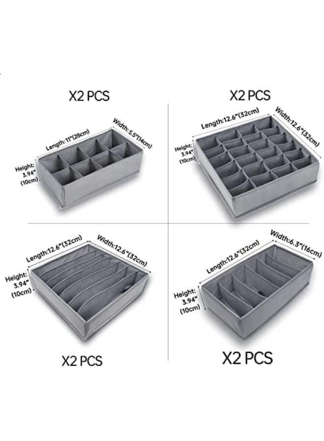 Colorfu Home 8 Set Underwear Organizer Bra Ties Sock Drawer Divider Panty Belts Clothes Scarves Clothing Foldable Storage Organizer For Bedroom (Grey) - Image 2