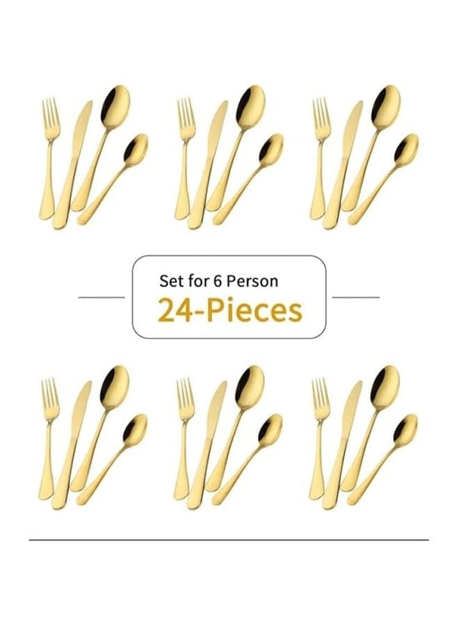24Pcs Cutlery Set Stainless Steel Flatware Tableware Golden Cutlery Set Spoons Knives Forks For Kitchen(Gold) - Image 2