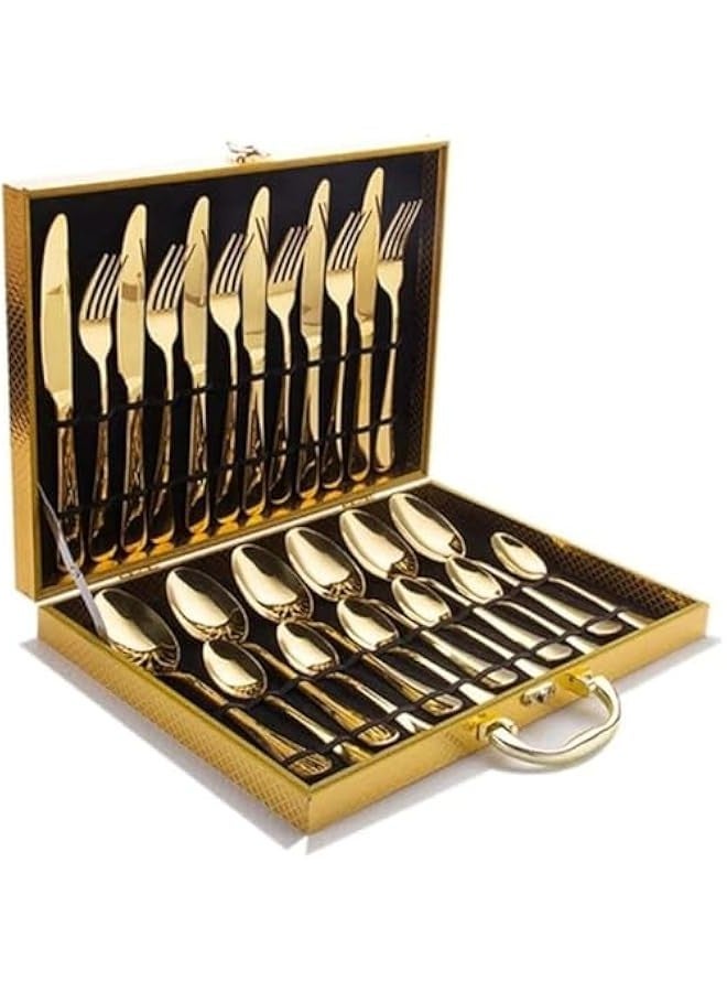 24Pcs Cutlery Set Stainless Steel Flatware Tableware Golden Cutlery Set Spoons Knives Forks For Kitchen(Gold) - Image 4
