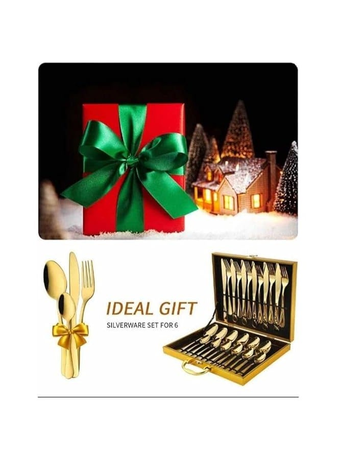 24Pcs Cutlery Set Stainless Steel Flatware Tableware Golden Cutlery Set Spoons Knives Forks For Kitchen(Gold) - Image 3