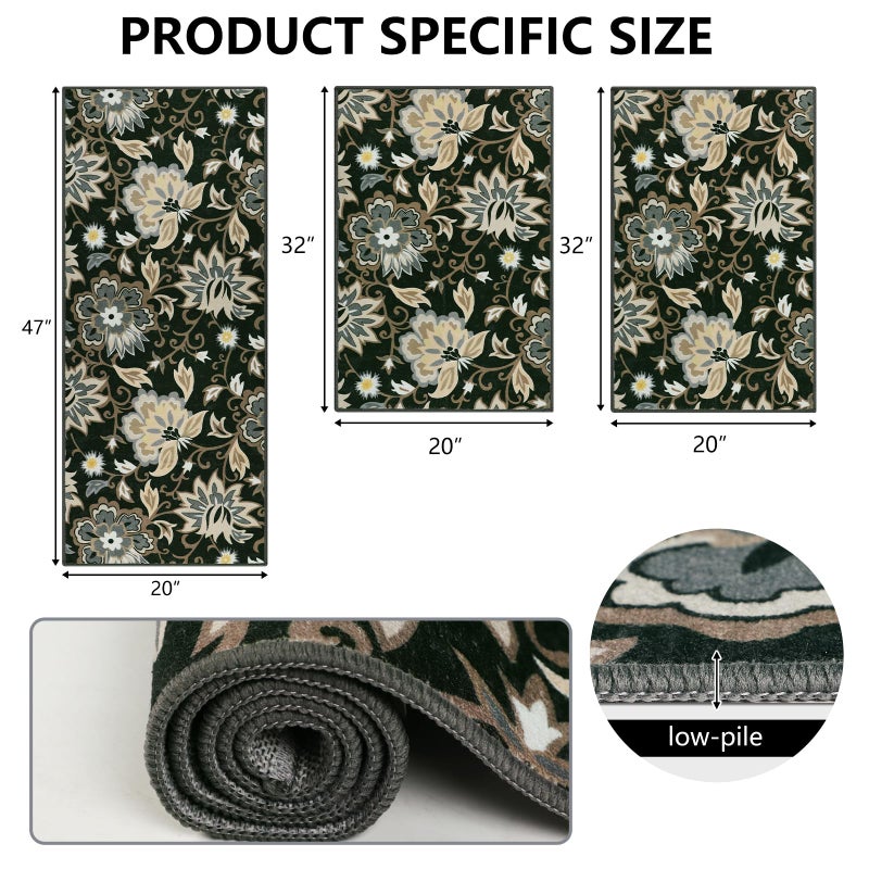 Homcomoda Boho 3 Piece Rug Set with Runner - Non Slip Floor Mats  Washable Kitchen Carpet Runner for Laundry  Hallway - Image 1