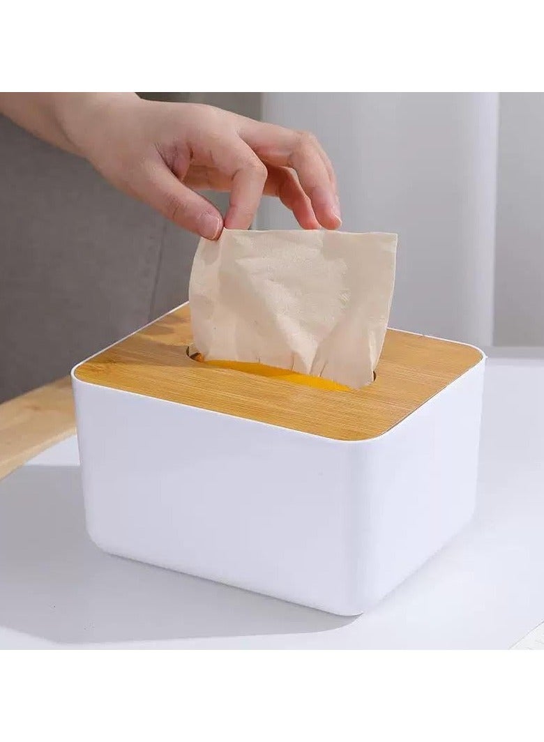 Generic Modern Tissue Box Holder with Bamboo Lid – Minimalist Rectangle Tissue Dispenser for Home, Office, Bathroom, Kitchen – Stylish Napkin Organizer - Image 3