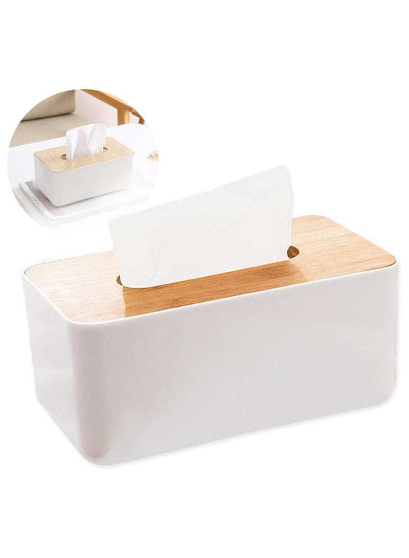 Generic Modern Tissue Box Holder with Bamboo Lid – Minimalist Rectangle Tissue Dispenser for Home, Office, Bathroom, Kitchen – Stylish Napkin Organizer - Image 1