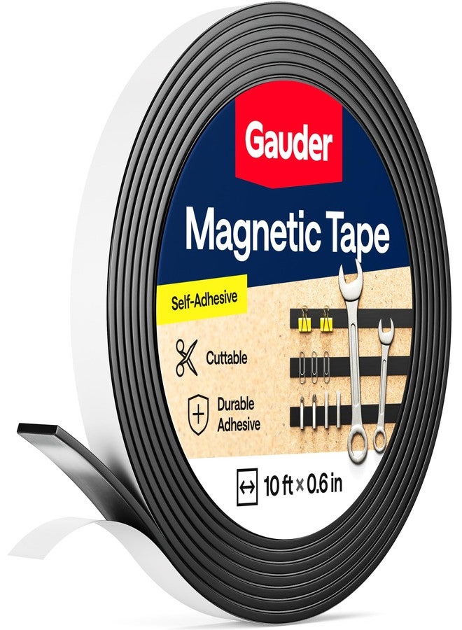 GAUDER شريط مغناطيسي من GAUDER مع لاصق 3M - شريط مغناطيسي قوي ذاتي اللصق - لفة شريط مغناطيسي قوي بطول قابل للقص وظهر لاصق 3M (10 قدم × 0.6 بوصة) - Image 1