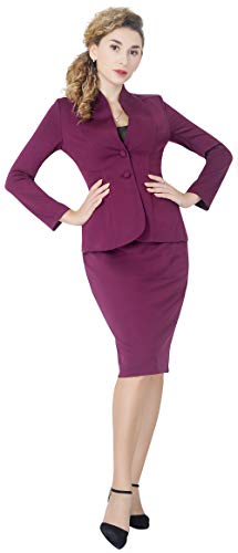 Marycrafts Women’s Blazer Skirt Suit Set – Professional 2 Pieces Outfit for Business Office Work and Career Attire 16 Burgundy - Image 3