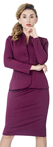 Marycrafts Women’s Blazer Skirt Suit Set – Professional 2 Pieces Outfit for Business Office Work and Career Attire 16 Burgundy - Image 4