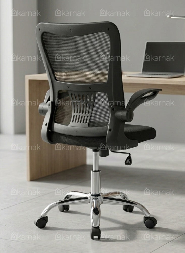 Karnak Treasure Office Chair | Adjustable Mesh Desk Chair with Lumbar Support | Flip-Up Armrests, Wheels & High Back for Computer Workstation, Study Room & Home Office Use (Black) - Image 4