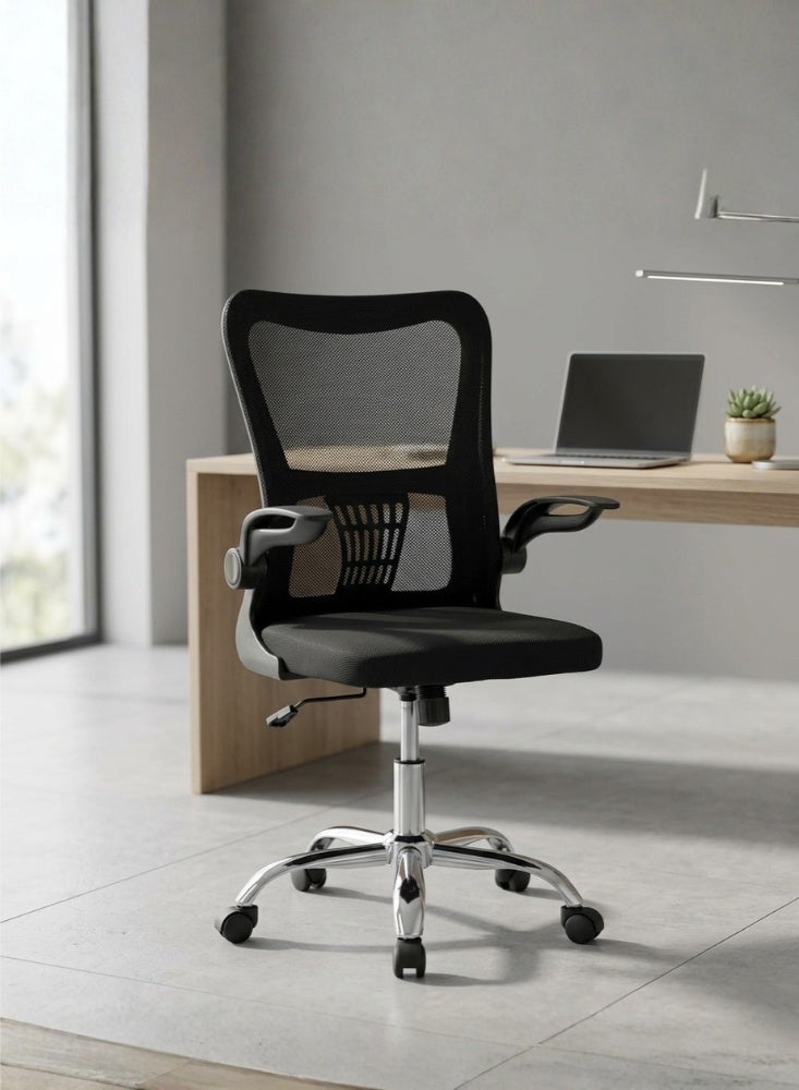 Karnak Treasure Office Chair | Adjustable Mesh Desk Chair with Lumbar Support | Flip-Up Armrests, Wheels & High Back for Computer Workstation, Study Room & Home Office Use (Black) - Image 1