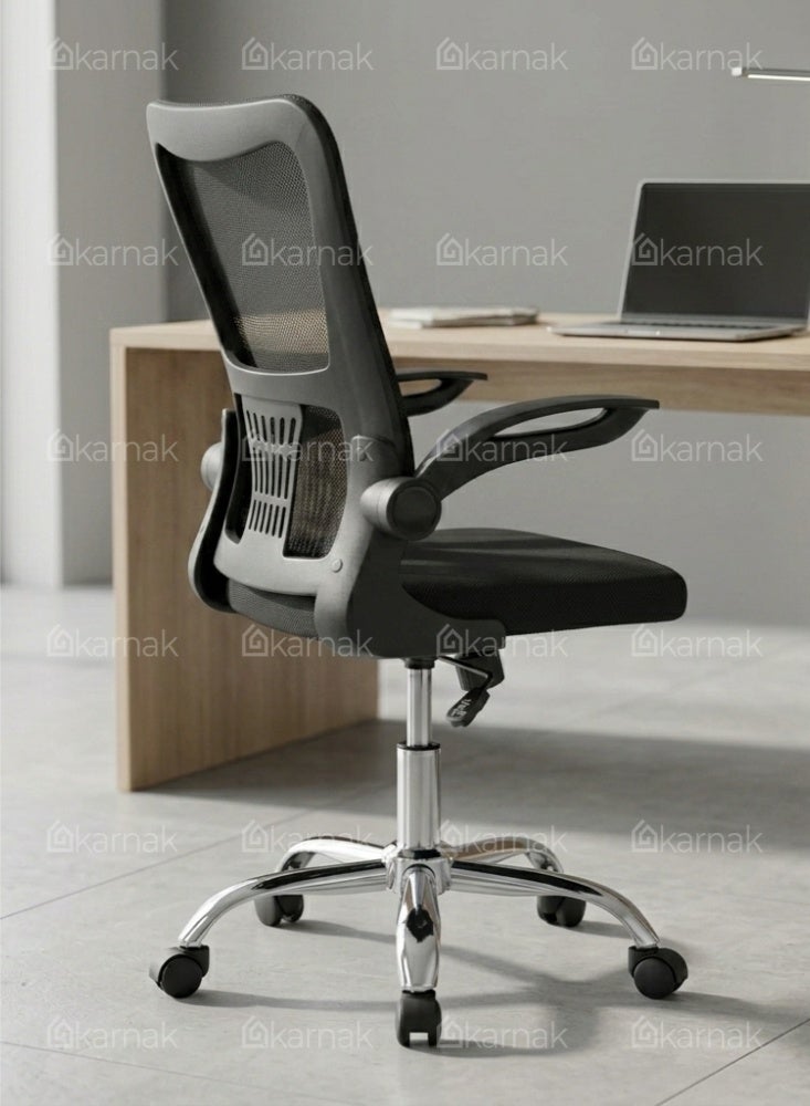 Karnak Treasure Office Chair | Adjustable Mesh Desk Chair with Lumbar Support | Flip-Up Armrests, Wheels & High Back for Computer Workstation, Study Room & Home Office Use (Black) - Image 2