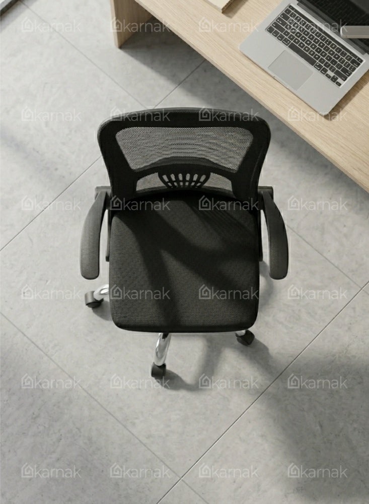 Karnak Treasure Office Chair | Adjustable Mesh Desk Chair with Lumbar Support | Flip-Up Armrests, Wheels & High Back for Computer Workstation, Study Room & Home Office Use (Black) - Image 3
