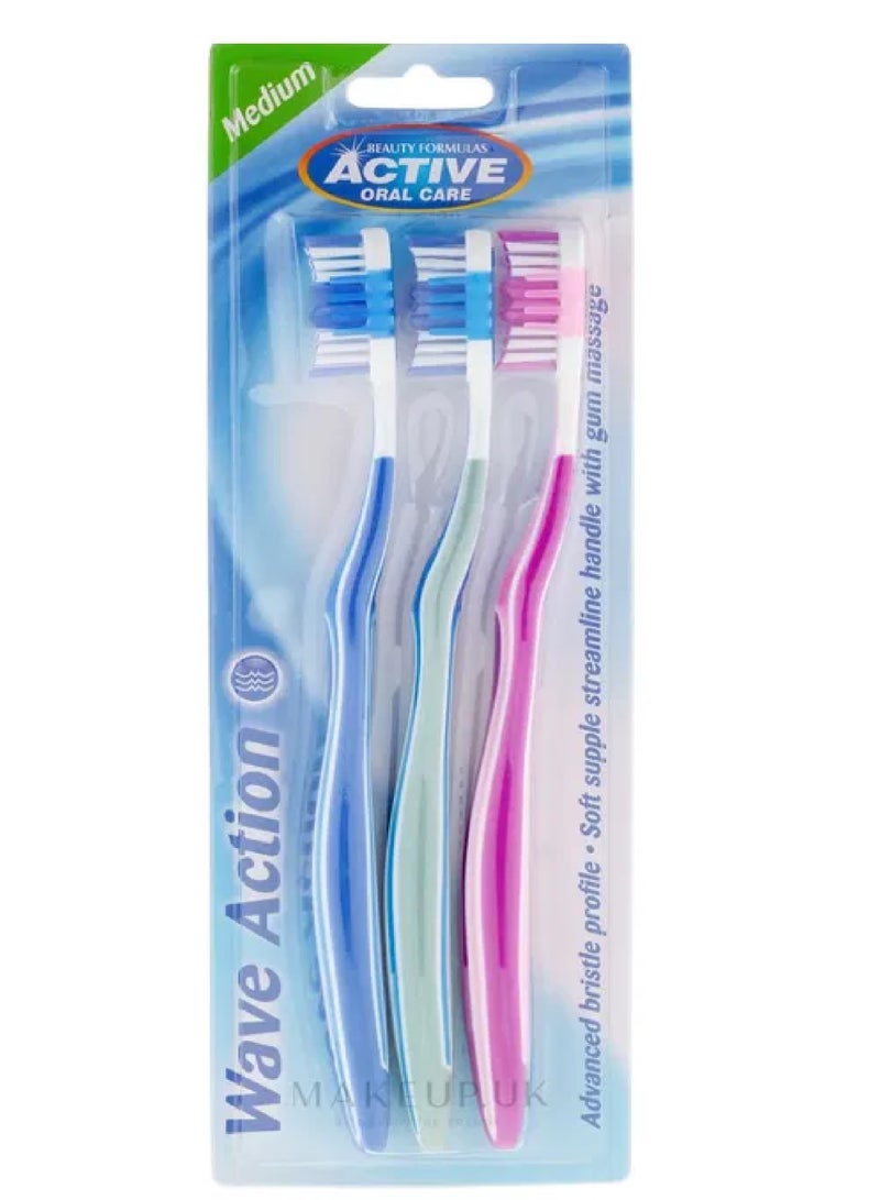 BEAUTY FORMULAS WAVE ACTION MED TOOTHBRUSH 3'S