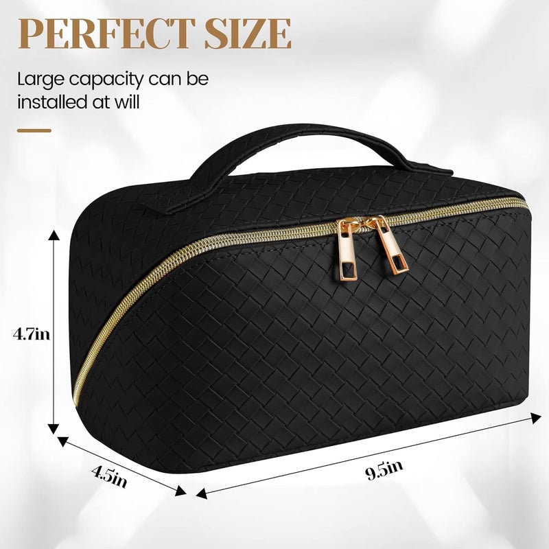 Large Capacity Travel Cosmetic Bag - Waterproof PU Leather Makeup Organizer with Handle and Divider - Image 5