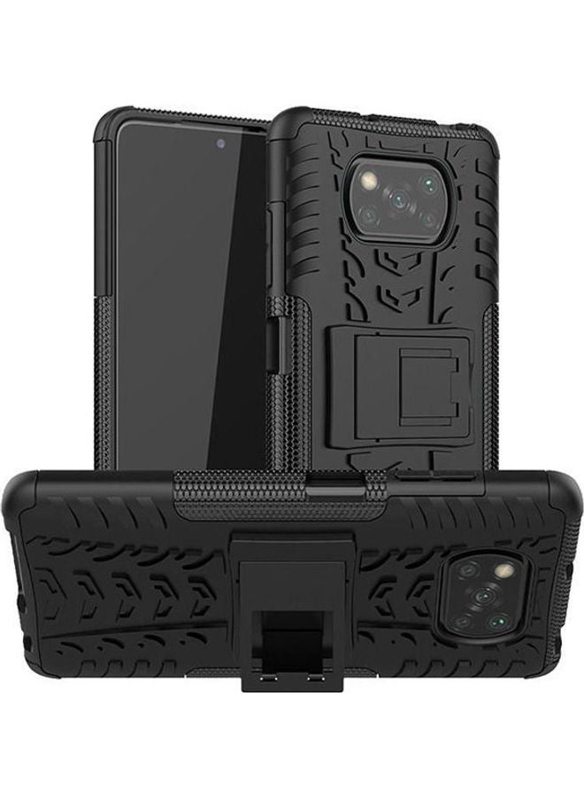 NIBEMINENT For Poco X3 Nfc Heavy Duty Hybrid Shockproof Hard Back St And Case Cover Black