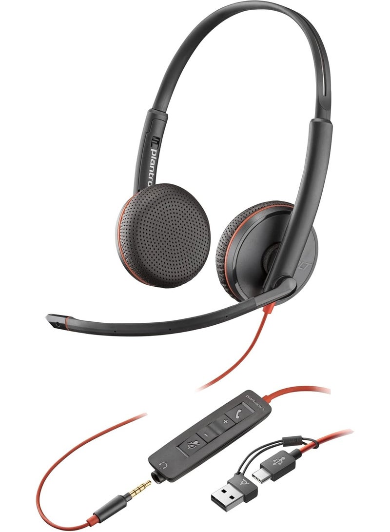 Poly Blackwire 3225 Stereo USB-C Headset +3.5mm Plug +USB-C/A Adapter | 8X229AA - Image 1