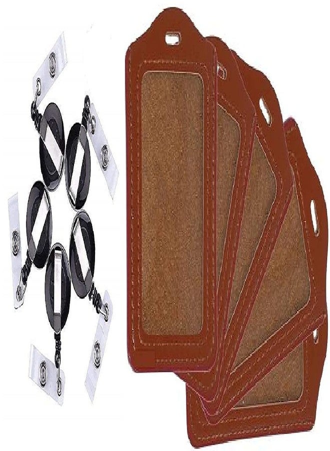 KANABEE Combo Pack of PU Leather ID Badge Holder Card Case with Retractable Reel Pulley YOYO (Made in India) LBR- (Pack of 5) Brown - Image 1