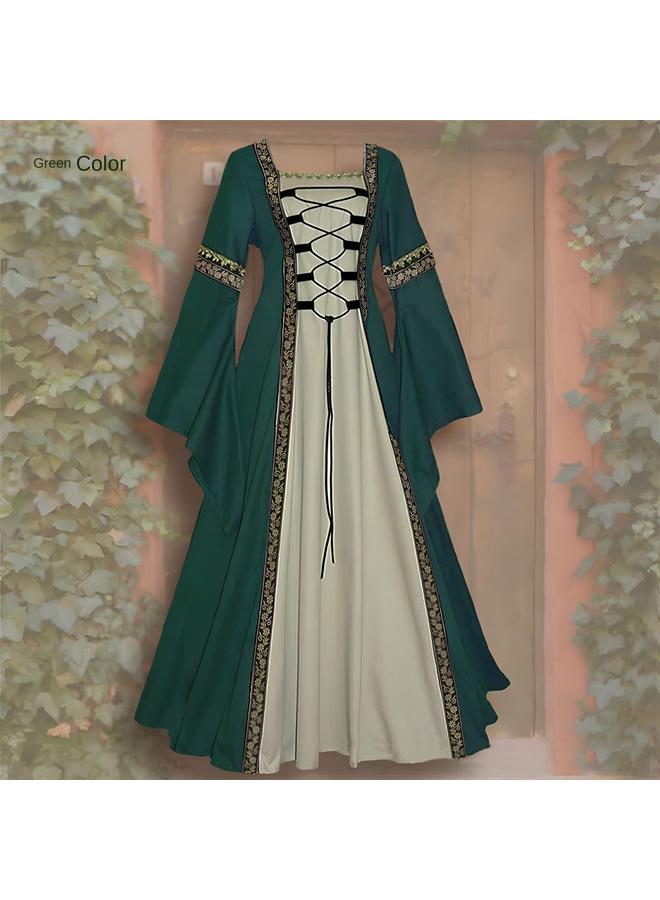 Bluejw European And American Square Collar Trumpet Sleeve Long Dress Gothic Vintage Women's Clothing Medieval Court Robe Plus Size - Image 4