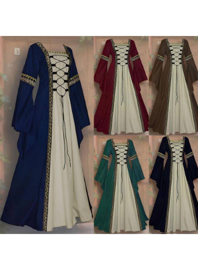 Bluejw European And American Square Collar Trumpet Sleeve Long Dress Gothic Vintage Women's Clothing Medieval Court Robe Plus Size - Image 2