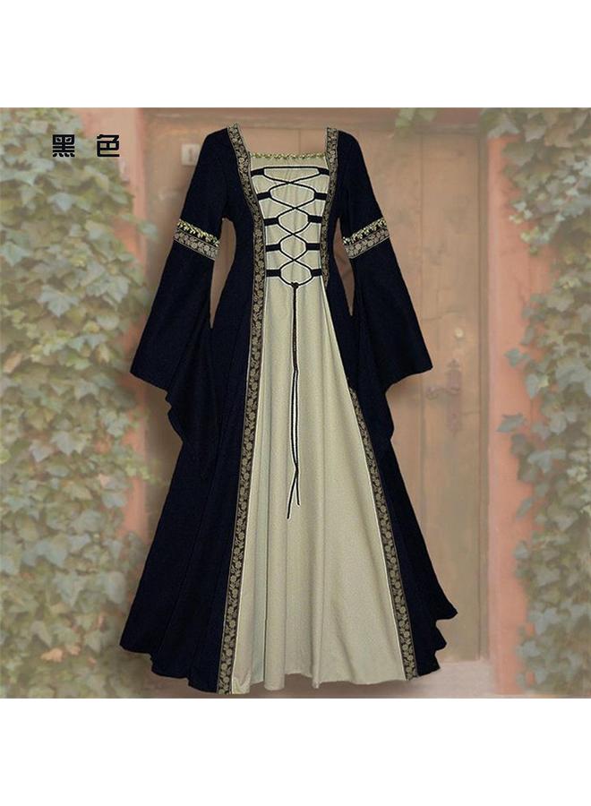 Bluejw European And American Square Collar Trumpet Sleeve Long Dress Gothic Vintage Women's Clothing Medieval Court Robe Plus Size - Image 1