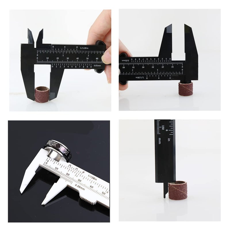 TamBee TamBee Plastic Caliper, 150mm Mini Caliper Double Scale Plastic Vernier Caliper for Jewelry Brow Sliding Gauge Ruler Measuring Tool 6Inch 5PCS(Black)  - Image 3