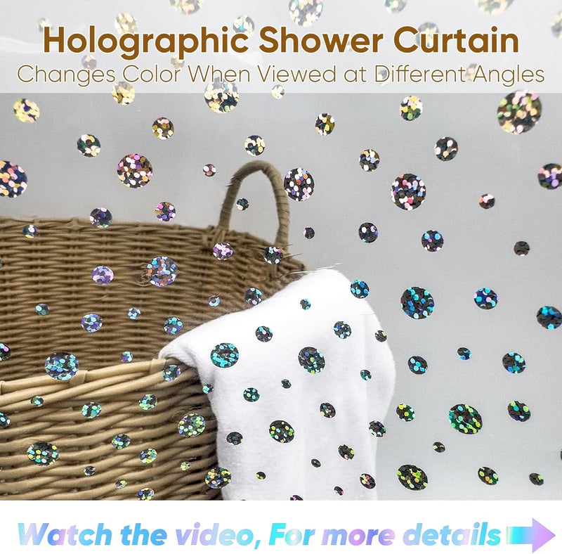 TRIMENGO PEVA Holographic Shower Curtain Liner with Glitter Gem Pattern, 70x72in Lightweight Clear Plastic Shower Curtain Liner for Shower Stall, Bathtubs - Image 3