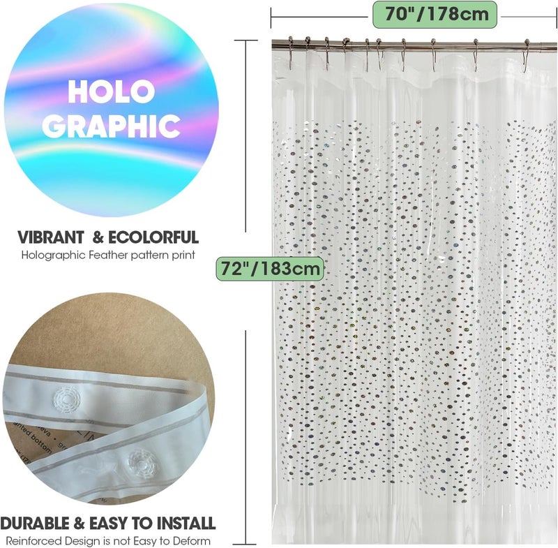 TRIMENGO PEVA Holographic Shower Curtain Liner with Glitter Gem Pattern, 70x72in Lightweight Clear Plastic Shower Curtain Liner for Shower Stall, Bathtubs - Image 5