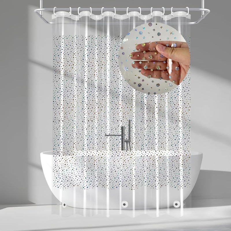TRIMENGO PEVA Holographic Shower Curtain Liner with Glitter Gem Pattern, 70x72in Lightweight Clear Plastic Shower Curtain Liner for Shower Stall, Bathtubs - Image 1