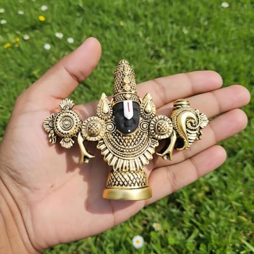 ARNAVIRA Lord Balaji Face Idol | 4.2 x 3.5 Inch Gold Plated Venkateswara Face Murti for Pooja Room | Car Dashboard | Gifting | Home Temple Decor - Image 3
