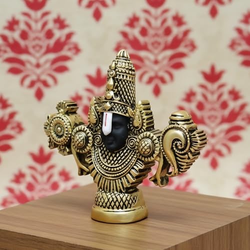 ARNAVIRA Lord Balaji Face Idol | 4.2 x 3.5 Inch Gold Plated Venkateswara Face Murti for Pooja Room | Car Dashboard | Gifting | Home Temple Decor - Image 2