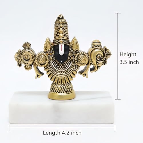 ARNAVIRA Lord Balaji Face Idol | 4.2 x 3.5 Inch Gold Plated Venkateswara Face Murti for Pooja Room | Car Dashboard | Gifting | Home Temple Decor - Image 4
