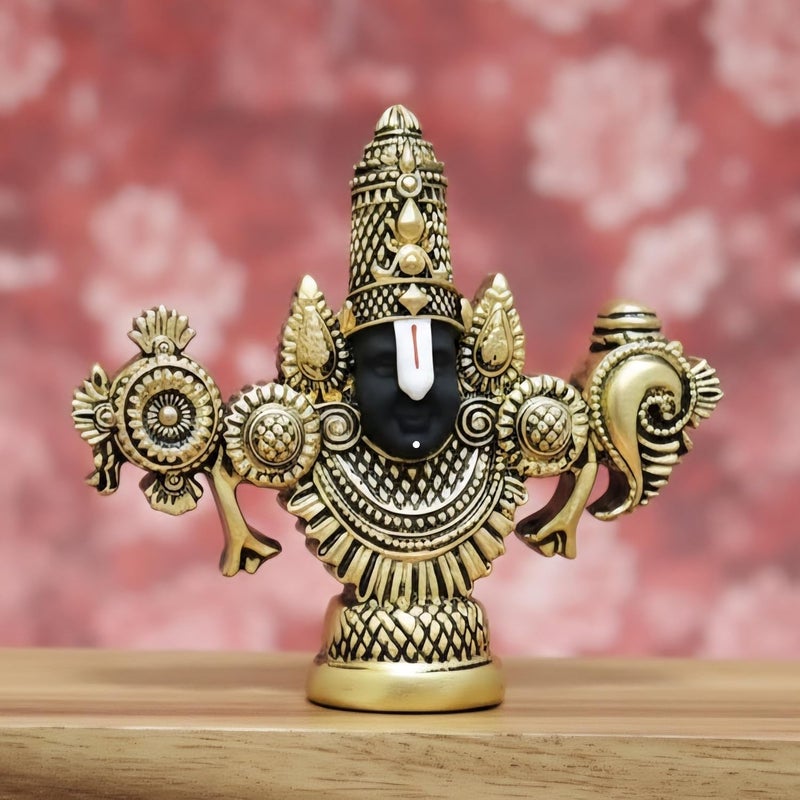 ARNAVIRA Lord Balaji Face Idol | 4.2 x 3.5 Inch Gold Plated Venkateswara Face Murti for Pooja Room | Car Dashboard | Gifting | Home Temple Decor - Image 5