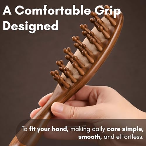 Beauté Secrets Wooden Scalp Massager Hair Growth Brush | Sandalwood Head Massager & Stress Relief Comb | Anti-Dandruff Scalp Exfoliator | Gua Sha Massage Brush for Men & Women, Brown - Image 5