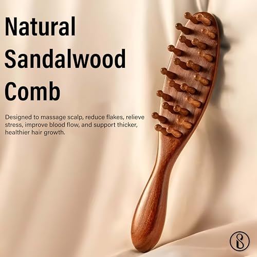 Beauté Secrets Wooden Scalp Massager Hair Growth Brush | Sandalwood Head Massager & Stress Relief Comb | Anti-Dandruff Scalp Exfoliator | Gua Sha Massage Brush for Men & Women, Brown - Image 2