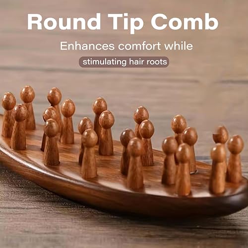 Beauté Secrets Wooden Scalp Massager Hair Growth Brush | Sandalwood Head Massager & Stress Relief Comb | Anti-Dandruff Scalp Exfoliator | Gua Sha Massage Brush for Men & Women, Brown - Image 3