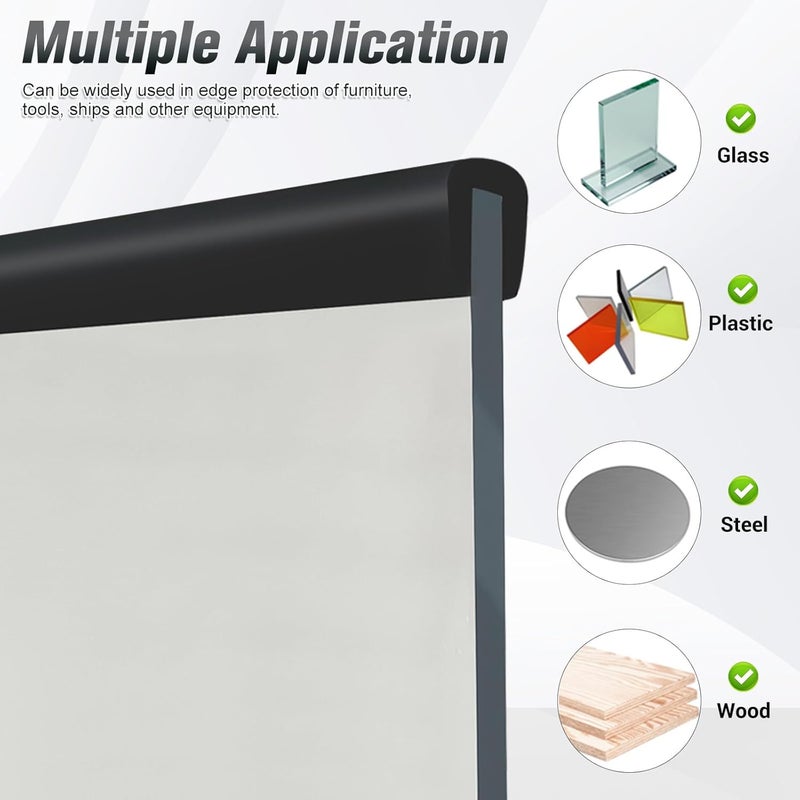 Protalwell Edge Trim, 3/16" (5mm) Rubber Edge Trim, Flexible Self Adhesive U Channel Edge Protector for Glass, Mirror, Plywood, Steel Panel Sharp Edges, Peel and Stick Plastic Trim, Black Color, 20Ft - Image 4