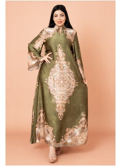 Mandarin Collar Printed Jalabiya IK1011 Green