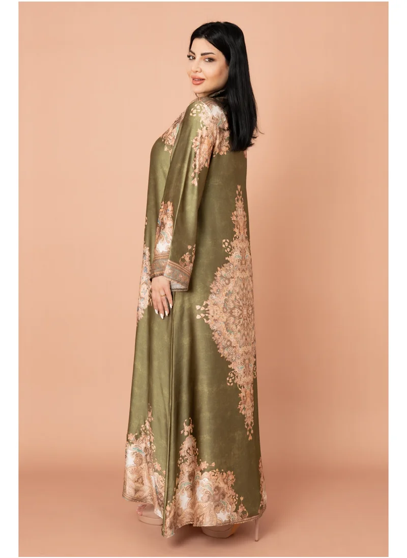 IKKXA Mandarin Collar Printed Jalabiya IK1011 Green